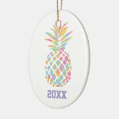 虹の水色パイナップルトロピカルパーソナライズされた セラミックオーナメント (左)