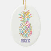 虹の水色パイナップルトロピカルパーソナライズされた セラミックオーナメント (裏面)