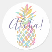 虹の水色パイナップルトロピカルパーソナライズされた ラウンドシール (正面)