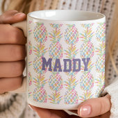 虹の水色パイナップルトロピカルモノグラムの コーヒーマグカップ