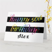 虹の水色50thまたは任意の誕生日グリーティング カード (黄色い花)