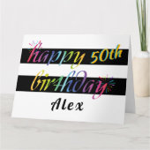 虹の水色50thまたは任意の誕生日グリーティング カード (正面)