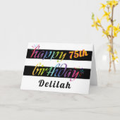 虹の水色75thまたは任意の誕生日グリーティング カード (黄色い花)