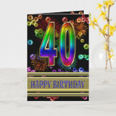 虹の泡と花火と40歳の誕生日 カード (黄色い花)