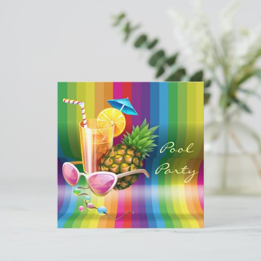 虹の波の熱帯カクテルのプールを囲んでのパーティ 招待状 (スタンド正面)