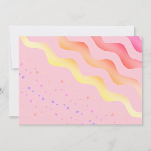 虹の波スターズピンクの女の子フォトバースデーパーティー 招待状 (裏面)