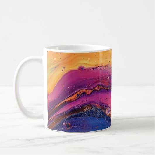虹の流体注ぐ紫とオレンジカラフル コーヒーマグカップ (左)
