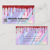 虹の液体背景 | QR |グリッター 名刺 (正面/裏面)