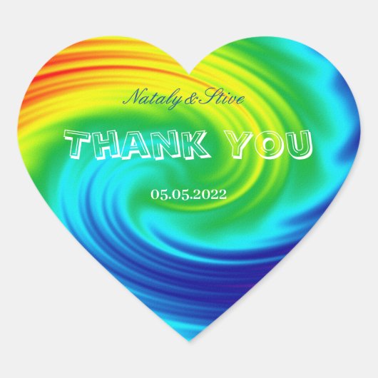 虹の渦巻き形の長方形シール ハートシール (正面)