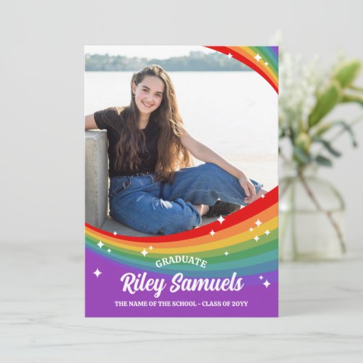 虹の漫画の輝き5つの写真卒業 案内状 (スタンド正面)