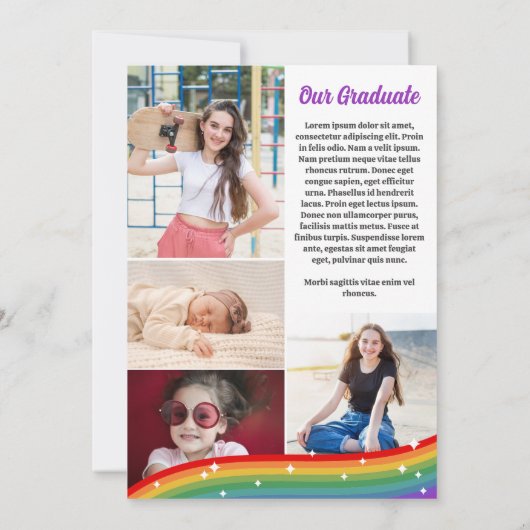 虹の漫画の輝き5つの写真卒業 案内状 (裏面)