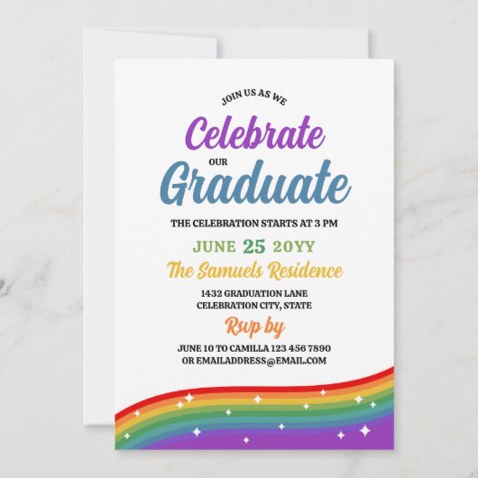 虹の漫画キラキラ写真卒業 招待状 (裏面)