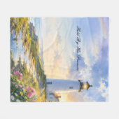 虹の灯台 海岸の水彩画 フリースブランケット (正面(横))