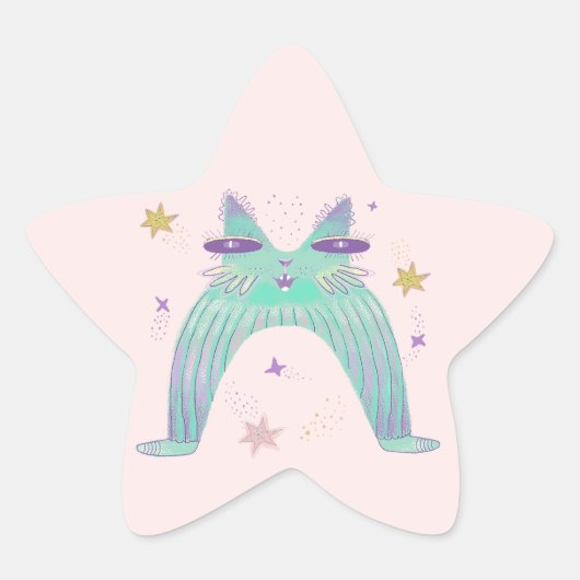 虹の猫のアート 星シール (正面)