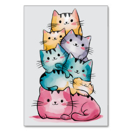 虹の猫の名前カードカラフル- Cartoon Cat テーブルナンバー