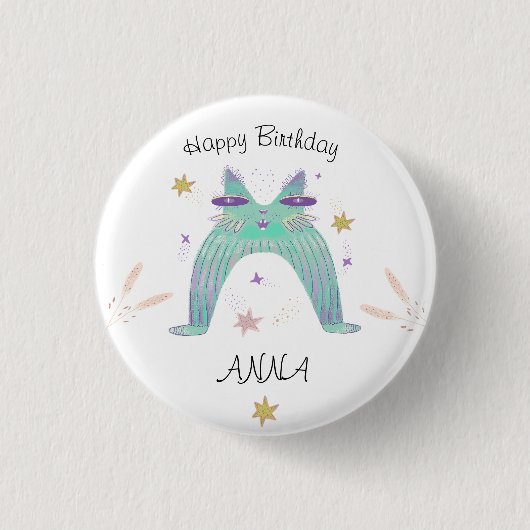 虹の猫の誕生日 缶バッジ (正面)