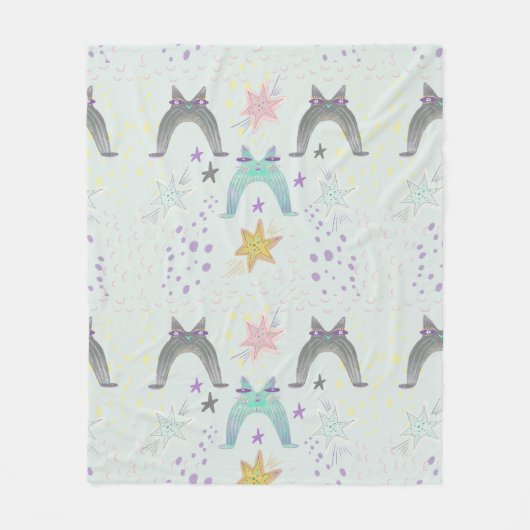 虹の猫アート フリースブランケット (正面)