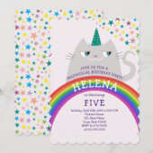 虹の猫ユニコーンの5歳の誕生日 招待状 (正面/裏面)