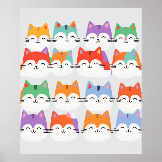 虹の猫 ミニマル壁アート - かわいいキャラクター ポスター (正面)