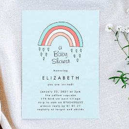虹の男の子の青い光の赤ちゃんシャワーの上 招待状