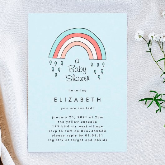 虹の男の子の青い光の赤ちゃんシャワーの上 招待状