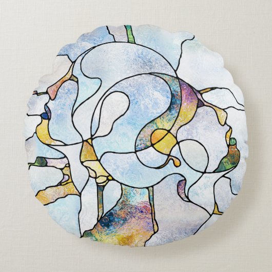 虹の破片、ステンドグラスの統一 ラウンドクッション (正面)