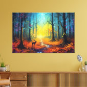 虹の秋の森の中の鹿 キャンバスプリント (インサイチュ (リビング))