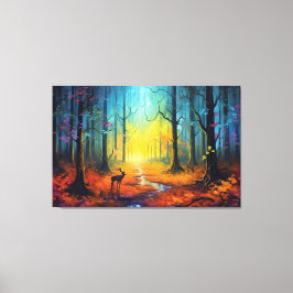 虹の秋の森の中の鹿 キャンバスプリント