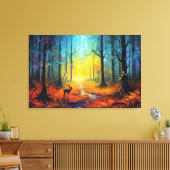 虹の秋の森の中の鹿 キャンバスプリント (インサイチュ (リビング))