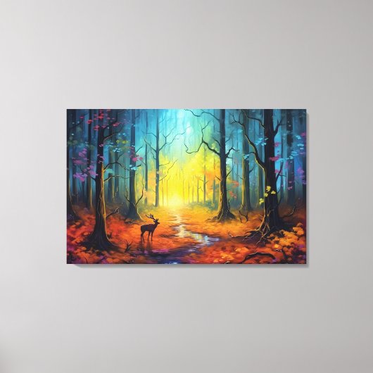 虹の秋の森の中の鹿 キャンバスプリント (正面)