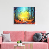 虹の秋の森の中の鹿 キャンバスプリント (インサイチュ (リビング))