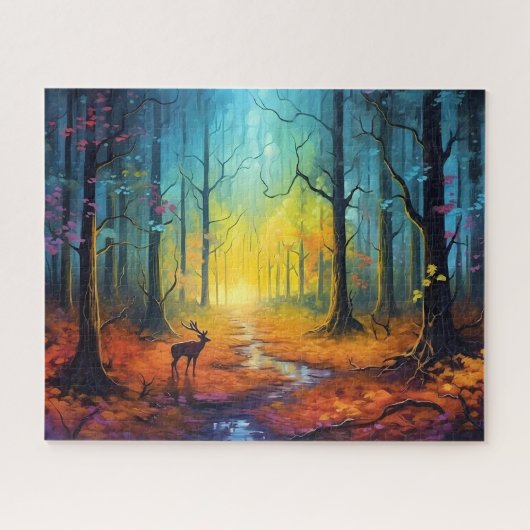 虹の秋の森の中の鹿 ジグソーパズル (横)