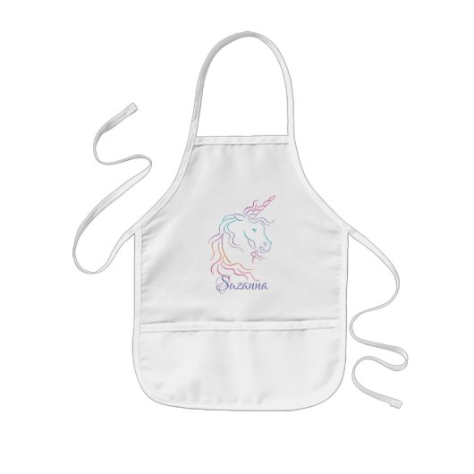 虹の種族のユニコーンの芸術のデザインは名前を加えます 子供用エプロン (正面)