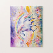 虹の空の下の魅惑白熱［赤熱］光を放つの一角獣 ジグソーパズル (縦)