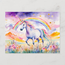 虹の空の下の魅惑白熱［赤熱］光を放つの一角獣 ポストカード