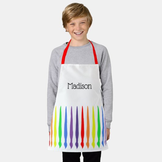 虹の筆と子供のaに名前 エプロン (着用した状態)