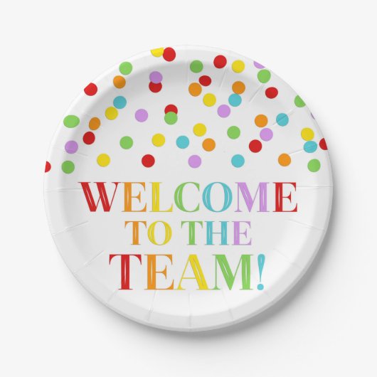 虹の紙吹雪がチームにようこそ ペーパープレート (正面)