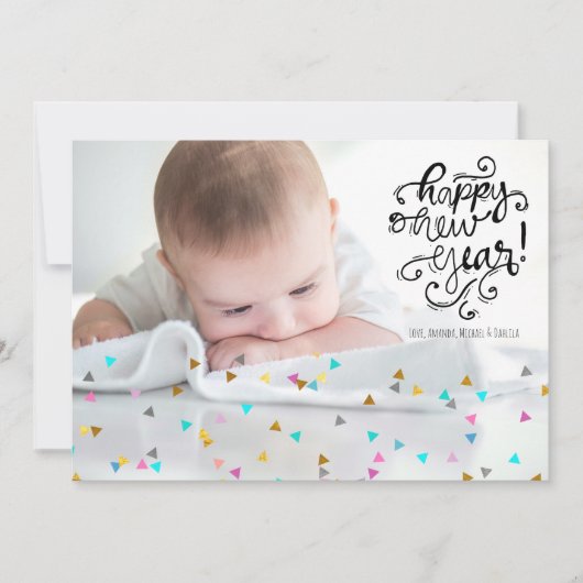 虹の紙吹雪が新年の写真カード シーズンカード (正面)