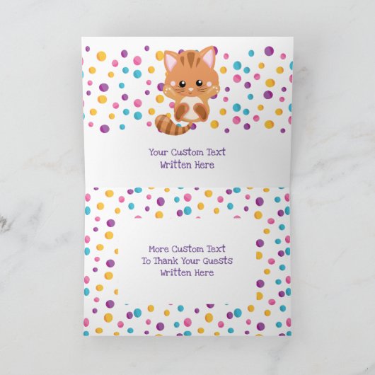 虹の紙吹雪のかわいい子猫猫の誕生日は感謝していしています サンキューカード (内部)