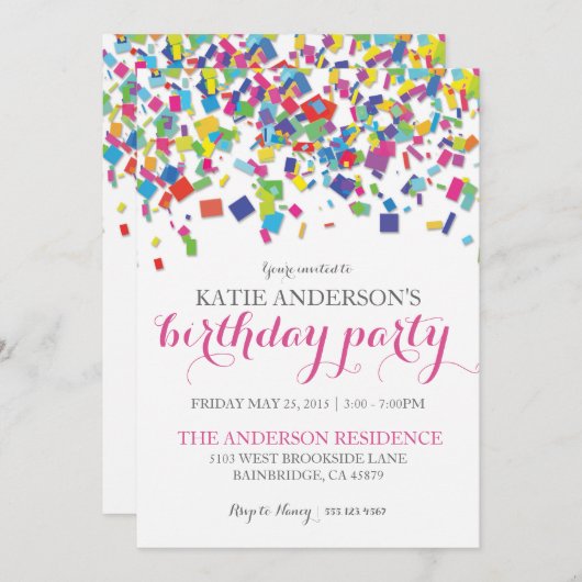 虹の紙吹雪|の誕生日のパーティの招待状 招待状 (正面/裏面)