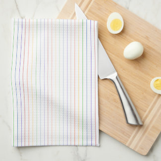 虹の細いストライプの白 キッチンタオル
