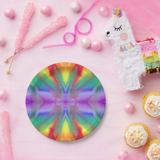虹の絞り染めは紙皿を破烈させました ペーパープレート (パーティー)