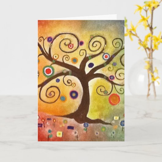 虹の美しい絵画のファインアート生命の樹 カード (黄色い花)