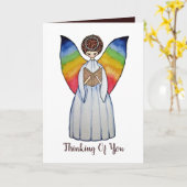 虹の翼の水彩天使読の本 カード (黄色い花)