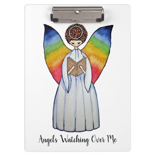 虹の翼の水彩天使読の本 クリップボード (正面)