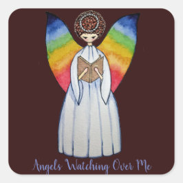 虹の翼の水彩天使読の本 スクエアシール