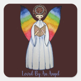 虹の翼の水彩天使読の本 スクエアシール