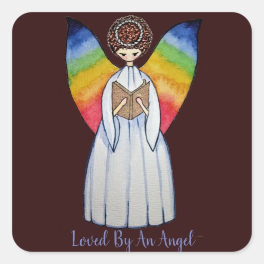 虹の翼の水彩天使読の本 スクエアシール (正面)