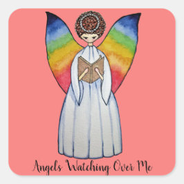 虹の翼の水彩天使読の本 スクエアシール