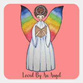 虹の翼の水彩天使読の本 スクエアシール